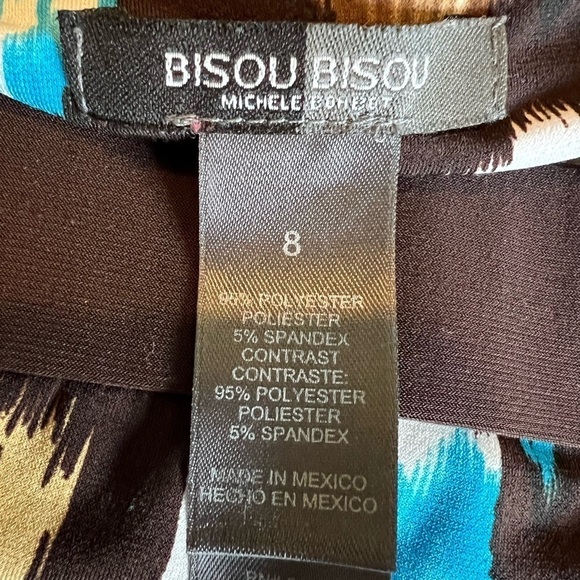 Bisou Bisou | Women's Print Dress| Size 8 |Strapless | Turquoise/Brown/White - Picture 2 of 3